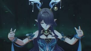 A screenshot of Lauma waving her hands in Genshin Impact