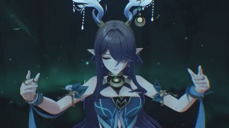 A screenshot of Lauma waving her hands in Genshin Impact