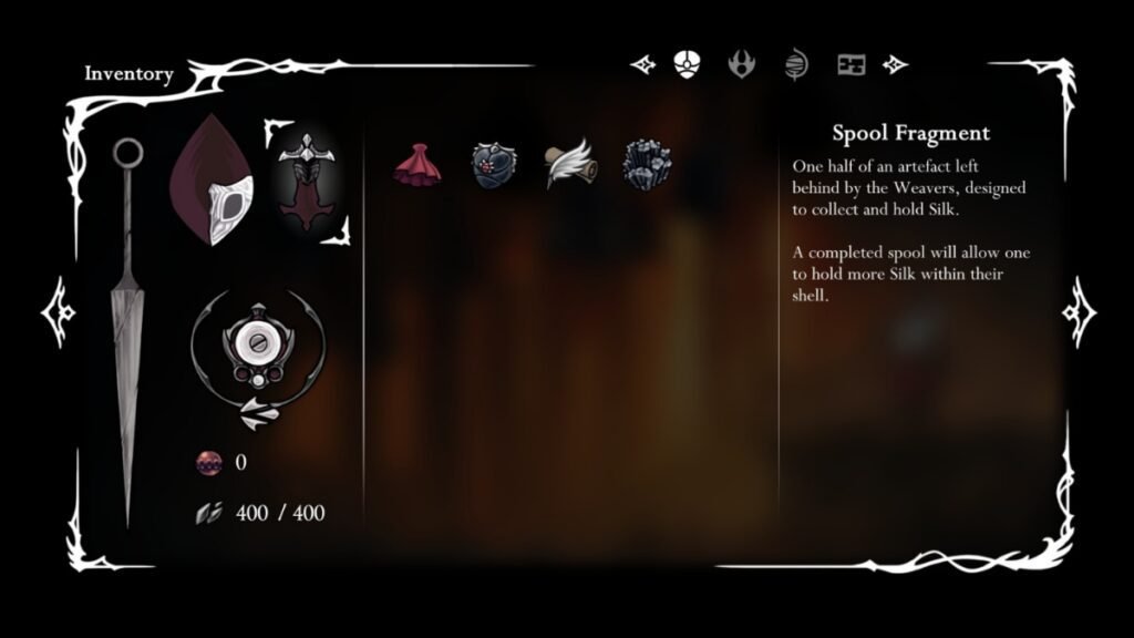 A screenshot of Spool Fragment in Hollow Knight Silksong