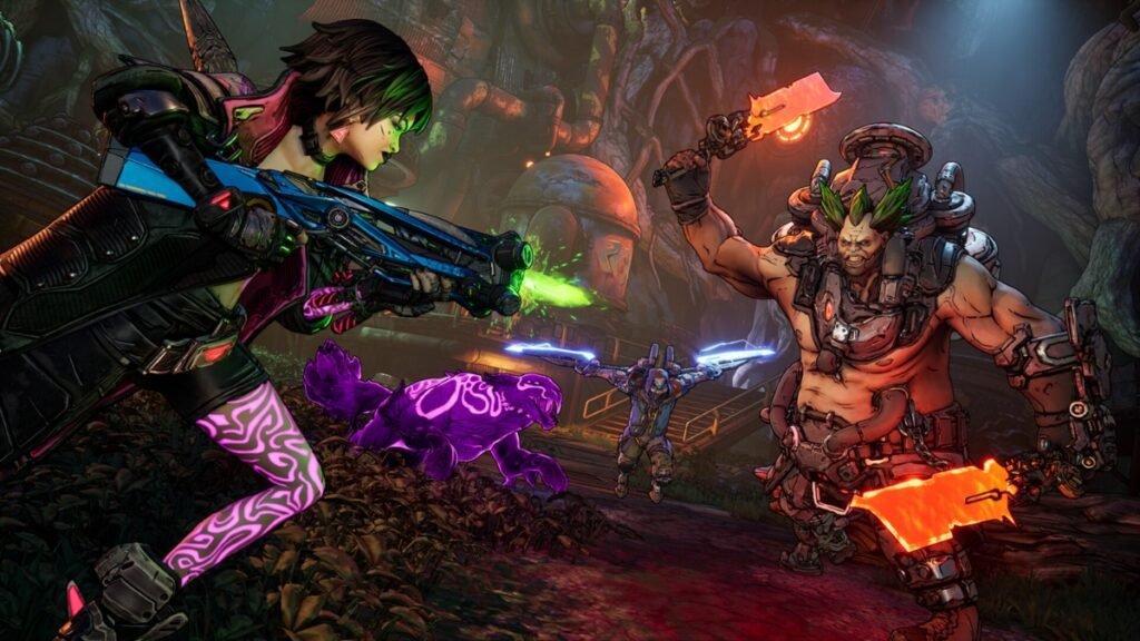 Borderlands 4: How To Fix Your Settings Have Failed To Save | Borderlands 4 | GamesHorizon A screenshot of Vex The Siren shooting at a boss in Borderlands 4