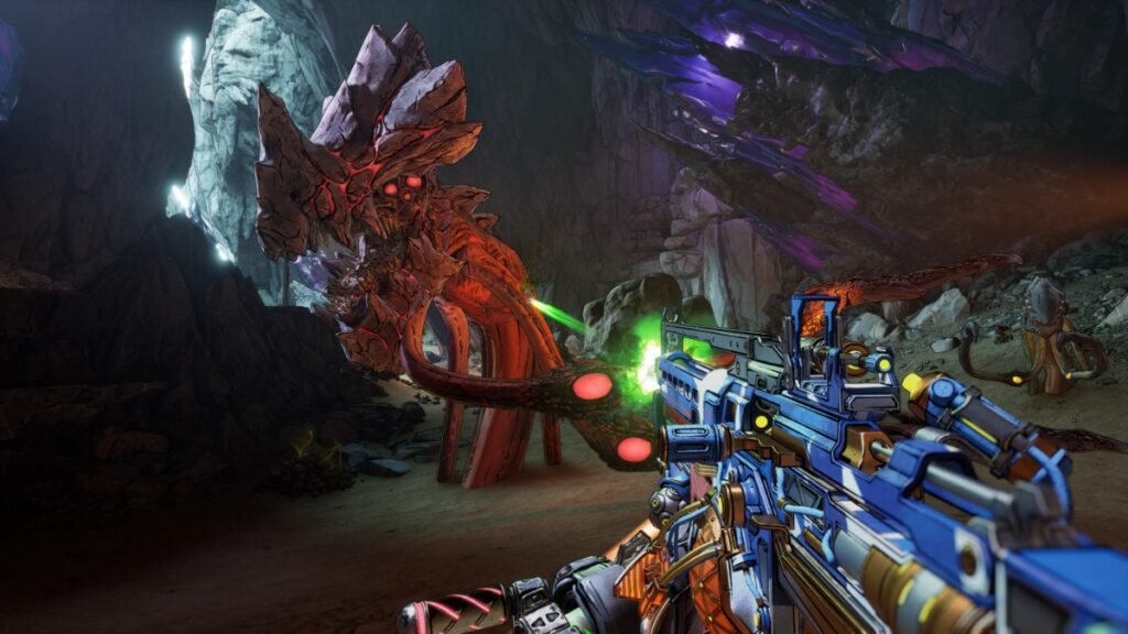 Borderlands 4: How To Fix Your Settings Have Failed To Save | Borderlands 4 | GamesHorizon A screenshot of a player shooting at an enemy in Borderlands 4