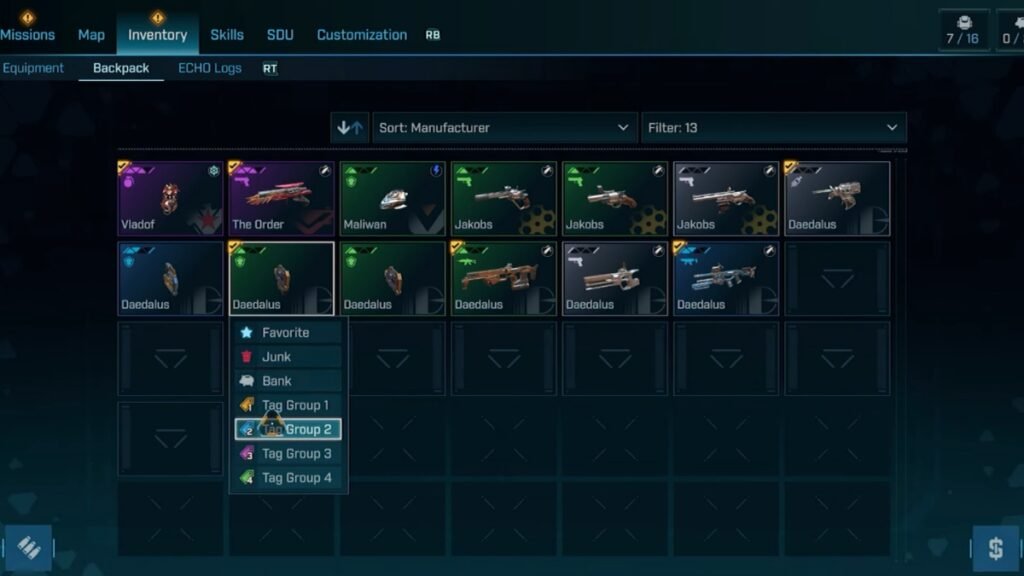 How To Drop Items In Borderlands 4 | Borderlands 4 | GamesHorizon A screenshot of the inventory in Borderlands 4