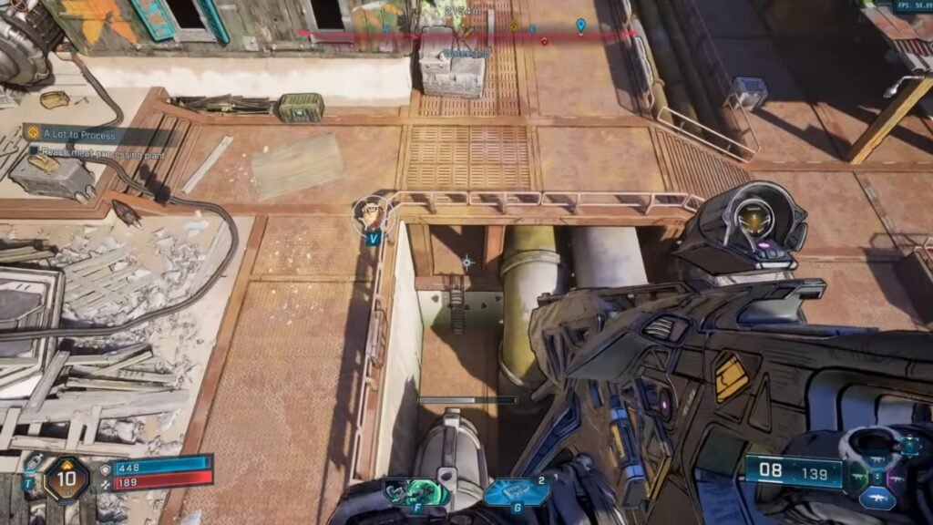 Borderlands 4: How To Solve Waterstop Evocarium | Borderlands 4 | GamesHorizon A screenshot of the player jumping down while approaching the third Golden Orb in Borderlands 4