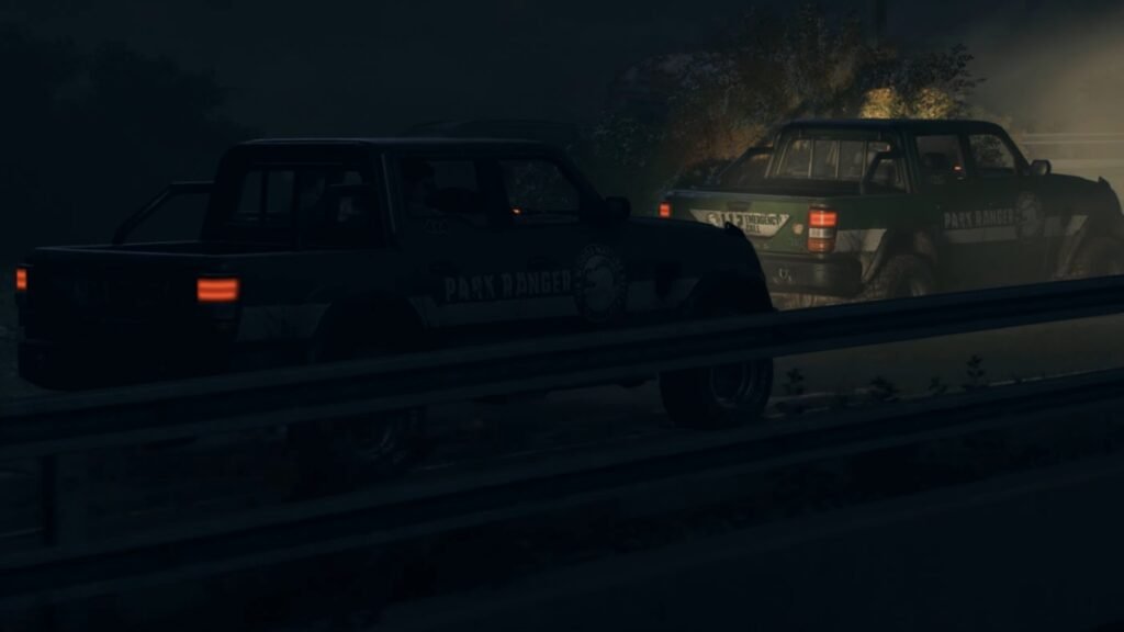 A screenshot of two vehicles on a bridge in Dying Light The Beast