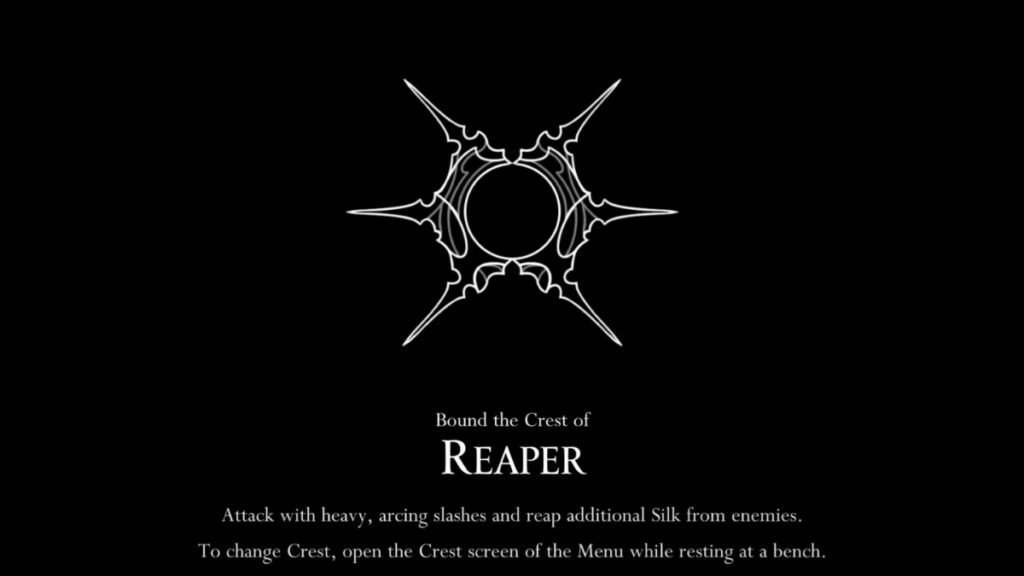 A screenshot showcasing acquiring of Reaper Crest in Hollow Knight Silksong