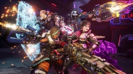 A screenshot showcasing all playable characters in Borderlands 4