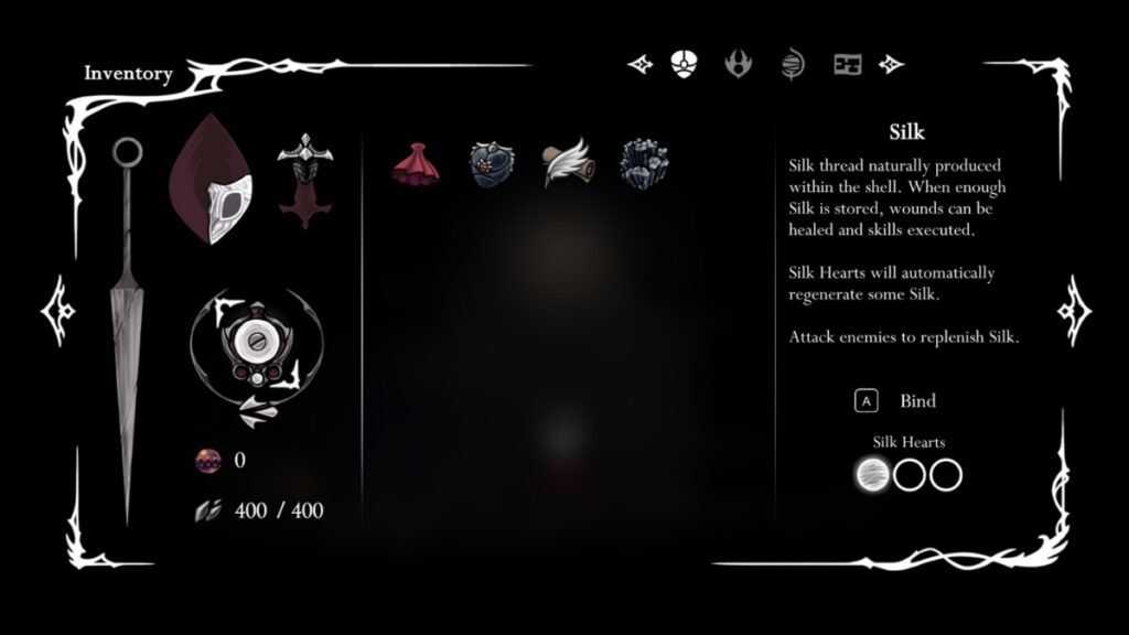 A screenshot showing Silk Hearts from Hollow Knight Silksong