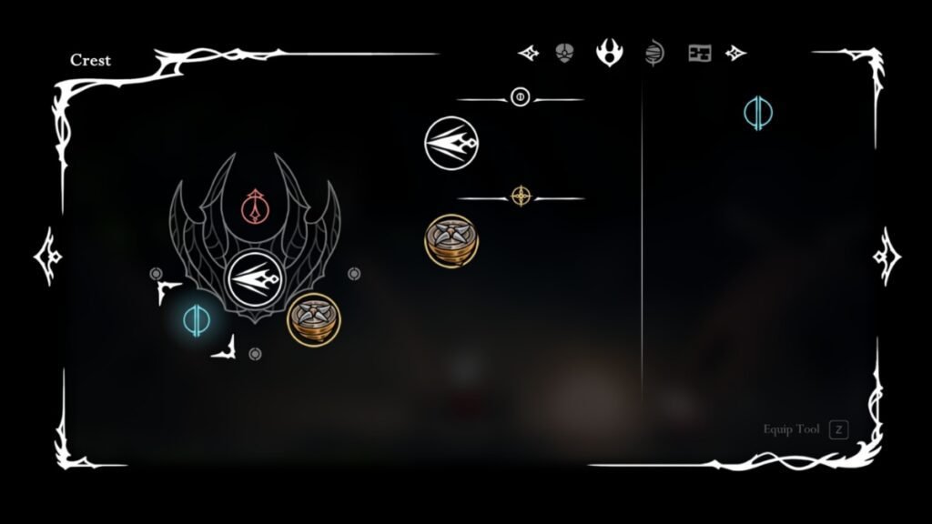 A screenshot showing a Blue Tool placeholder on Hornet's Crest in Hollow Knight SIlksong