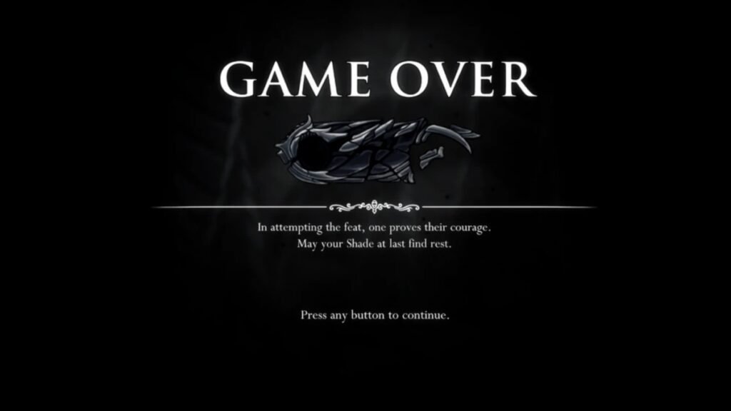 A screenshot showing a failed Steel Soul run in original Hollow Knight