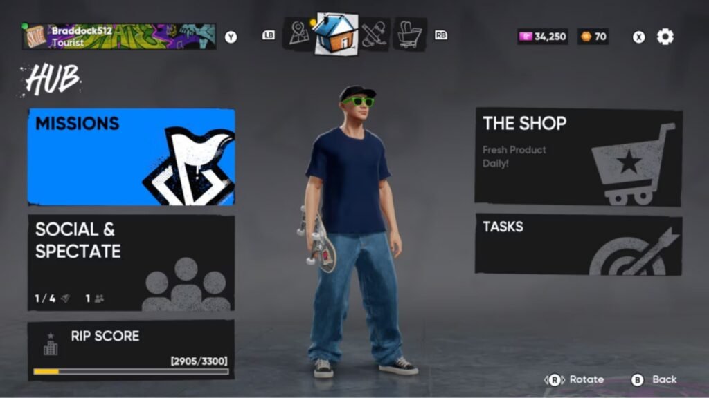 How Do Missions Work In Skate? | Skate | GamesHorizon A screenshot showing the Missions Tab in Skate