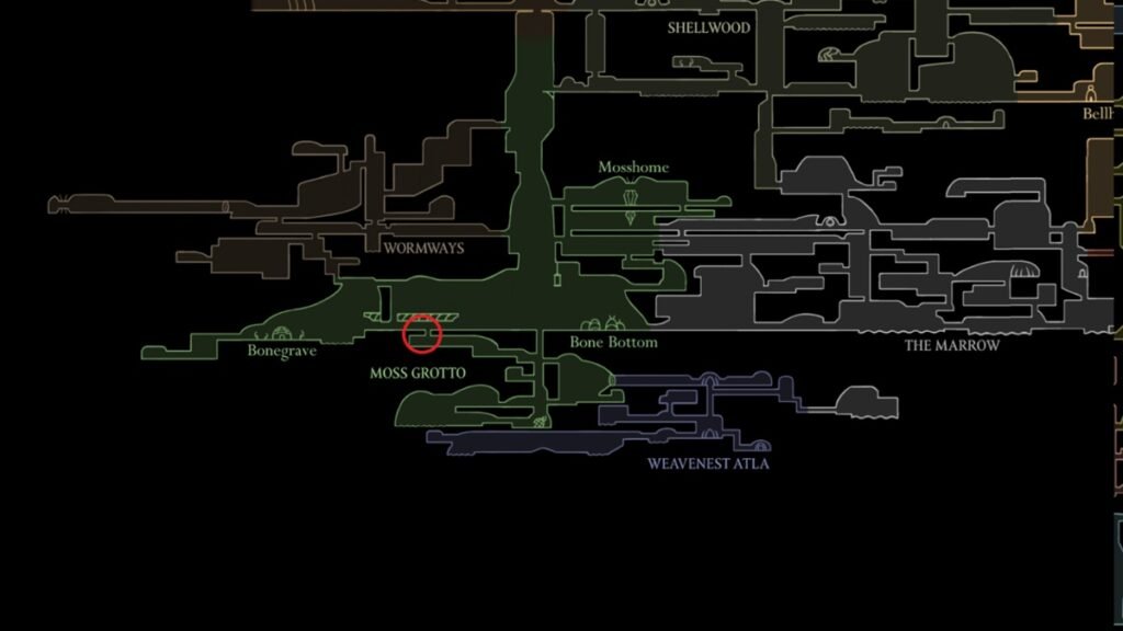 Hollow Knight: Silksong - Best Crests Ranked | Hollow Knight: Silksong | GamesHorizon A screenshot showing the location of Shaman Crest marked in red in Hollow Knight Silksong