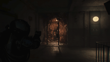 A locked gate blocks the path in Cronos The New Dawn, hiding what lurks within the infested corridor.