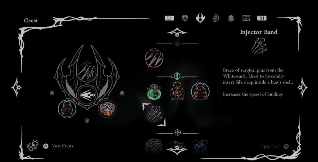 How To Get Injector Band in Hollow Knight: Silksong | Hollow Knight: Silksong | GamesHorizon The Injector Band in Hornet's inventory in Hollow Knight: Silksong