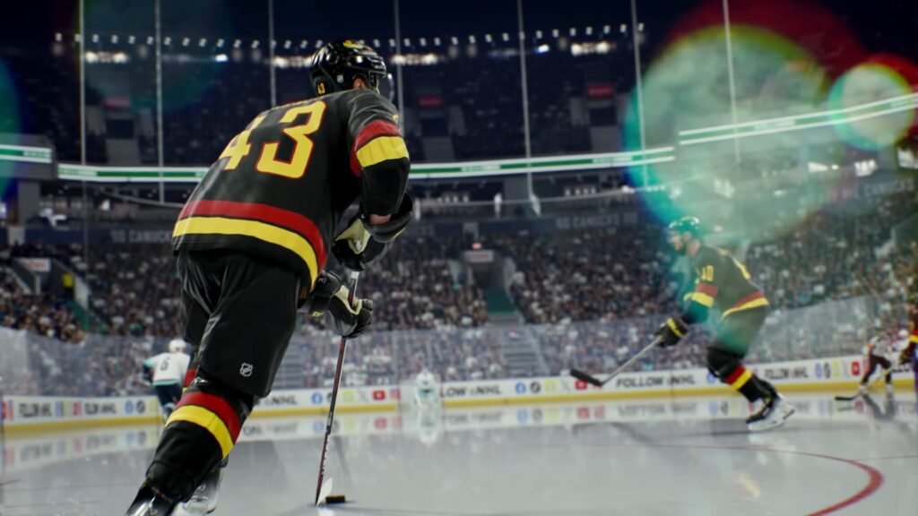 Hockey players guiding the puck in NHL 26