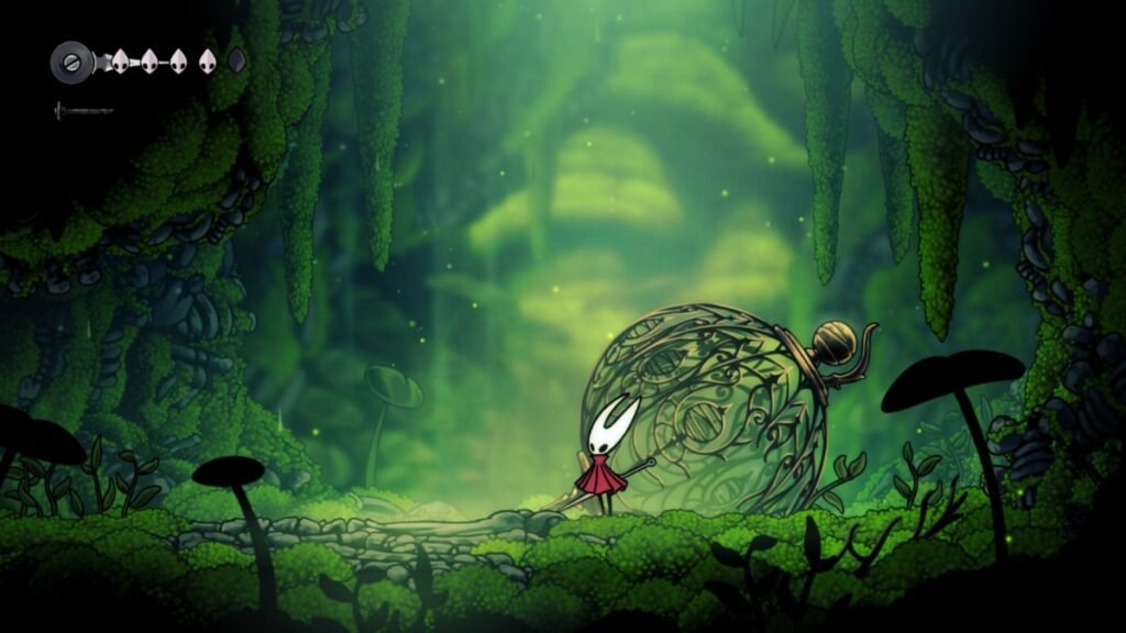 Screenshot showing the grey health meter on the top left in Steel Soul mode in Hollow Knight Silksong