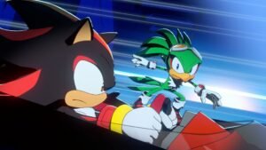 Shadow racing another character in Sonic Racing CrossWorlds