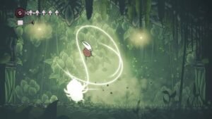 The player attaching their silk to an enemy to beat them in Hollow Knight Silksong