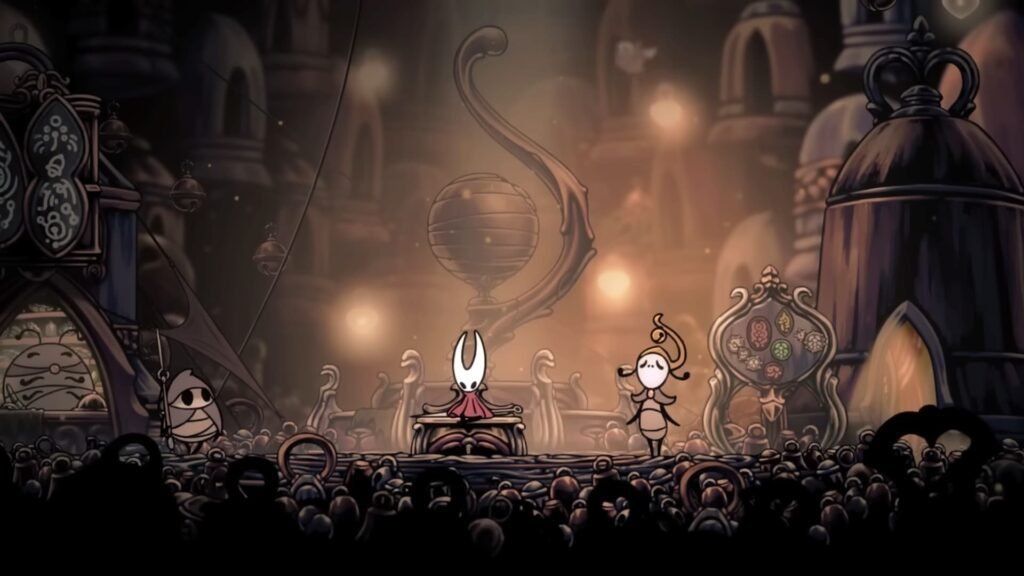 How To Heal Fast In Hollow Knight Silksong | | GamesHorizon The player sitting on a bench in the city in Hollow Knight Silksong