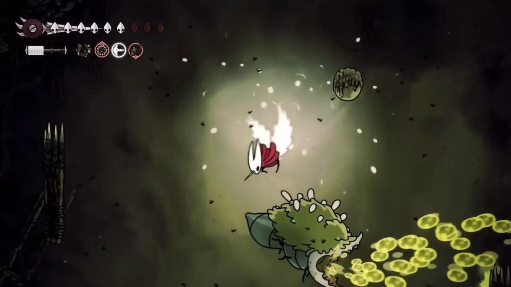 The player using silk wings to get over obstacles in Hollow Knight Silksong
