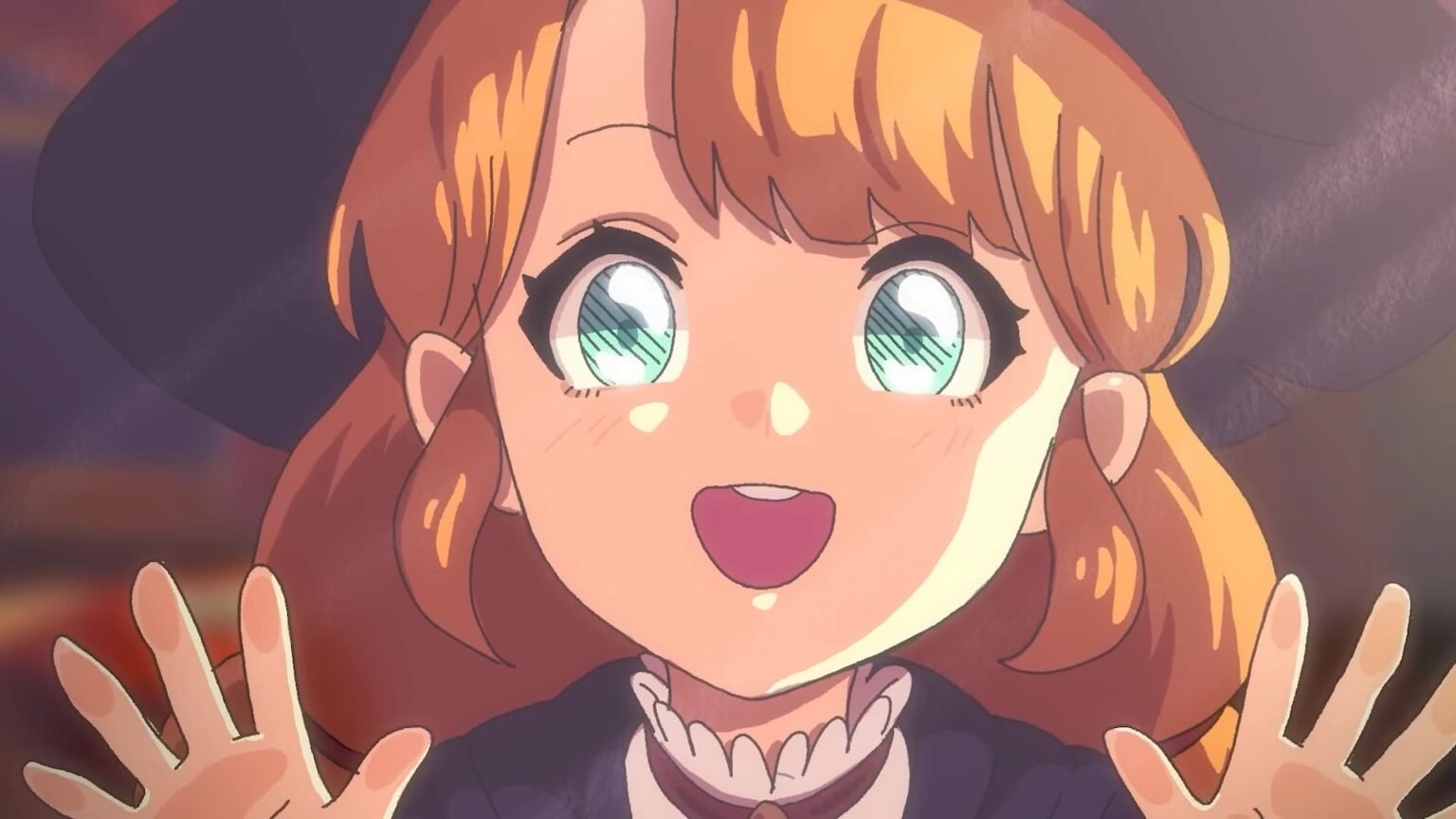 The protagonist in Little Witch in the Woods looking excited