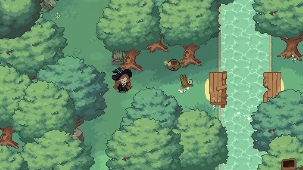 Does Little Witch In The Woods Have Romance or Friendships? | | GamesHorizon The protagonist in Little Witch in the Woods walking through a forest and sees a destroyed bridge