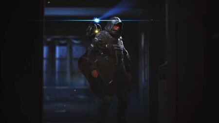 The protagonist of Hell Is Us looking through a house with a drone on his shoulder