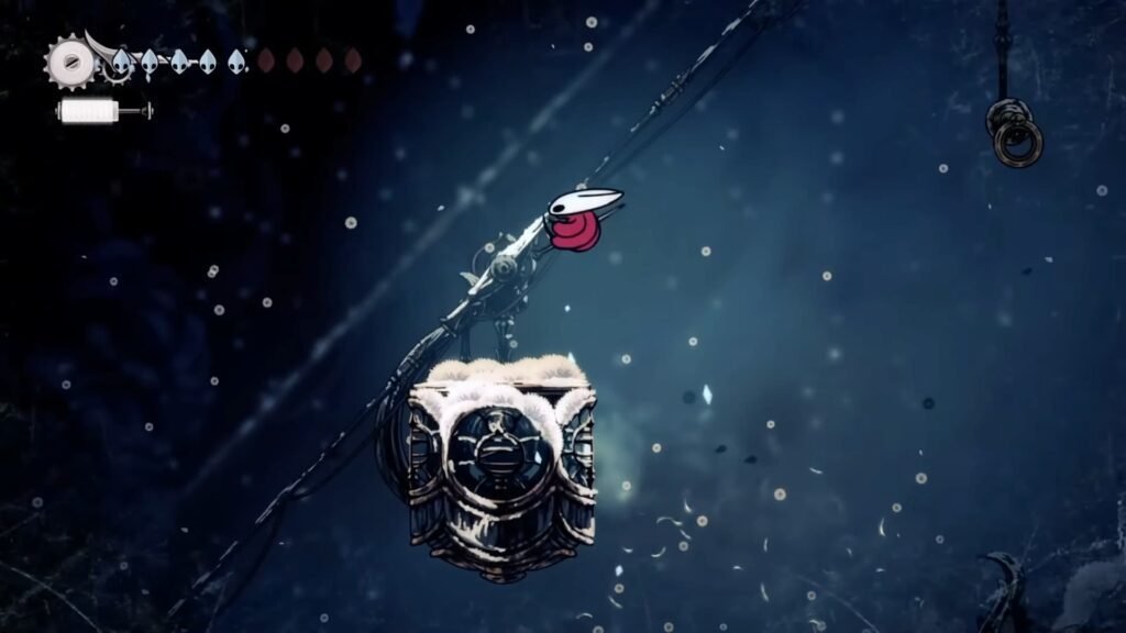 The protagonist of Hollow Knight Silksong jumping from platform to platform
