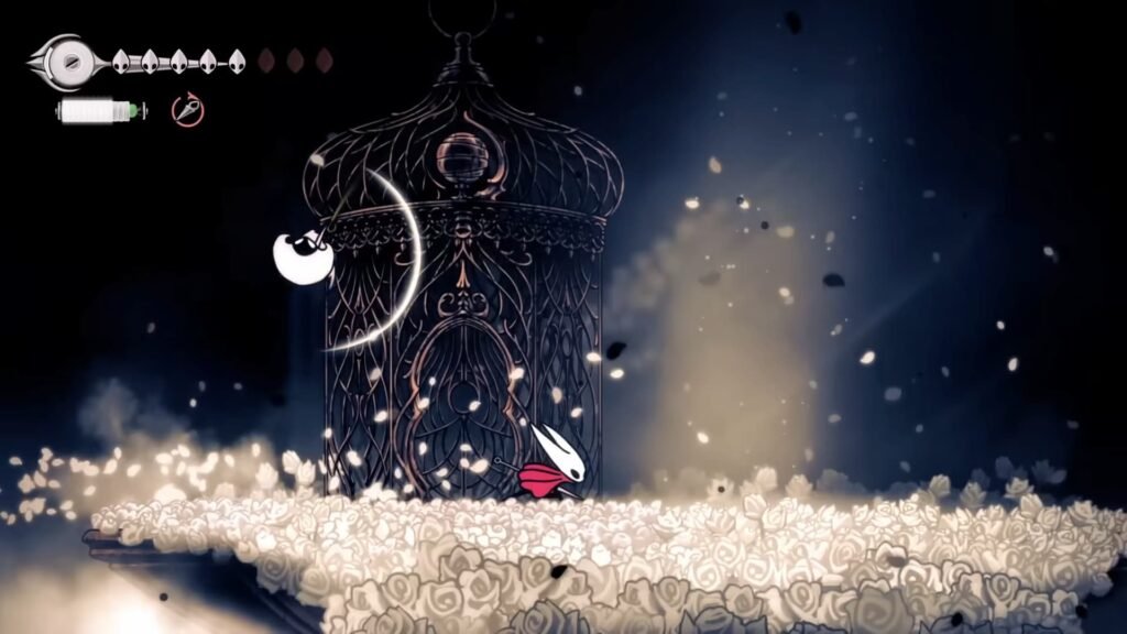The protagonist of Hollow Knight Silksong running to the right