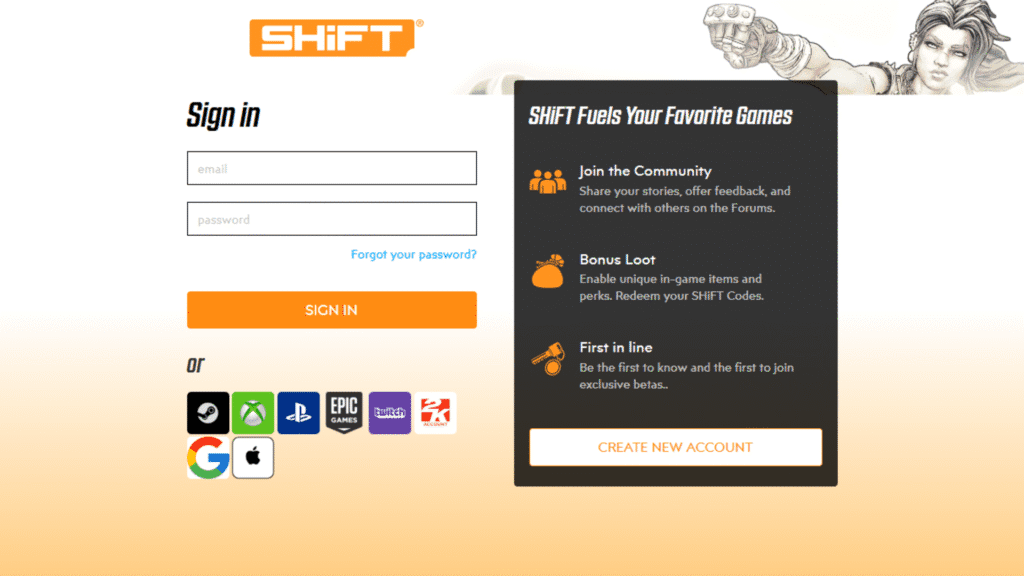 Borderlands 4 Shift account page