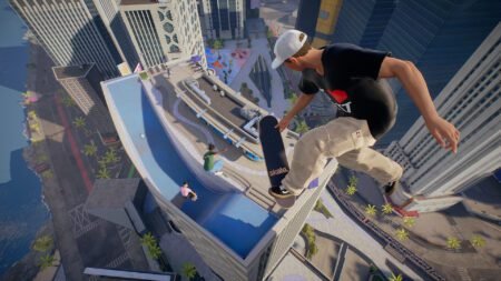 Pulling off death-defying rooftop tricks in Skate, where the city itself becomes your playground.