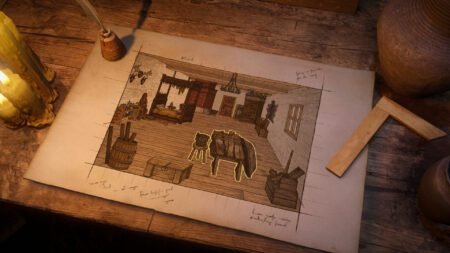 A room design blueprint in Kingdom Come Deliverance 2: Legacy of the Force DLC showcasing customizable interior furnishings.