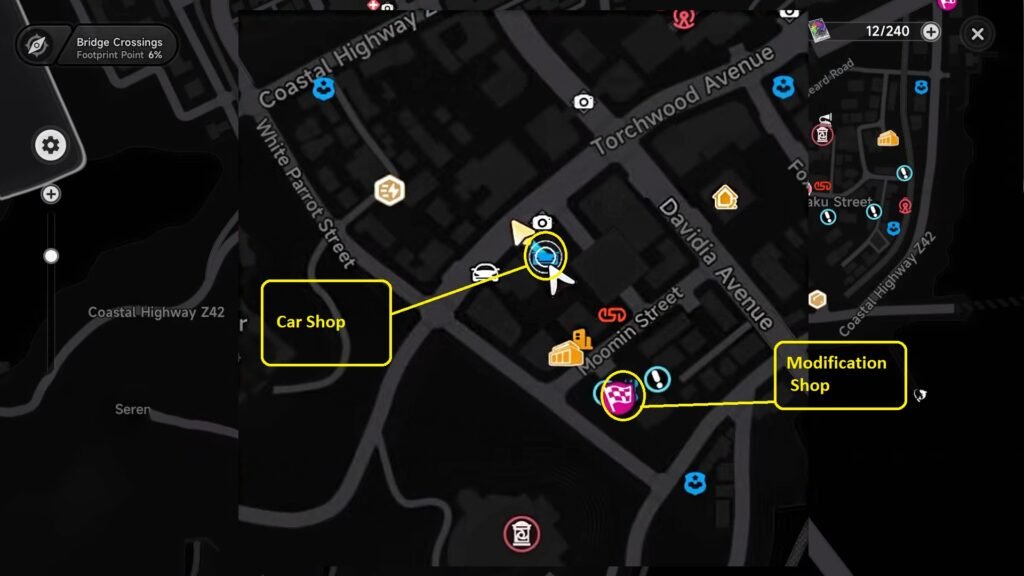 NTE Bridge Crossing Novus Car Shop Localização no mapa