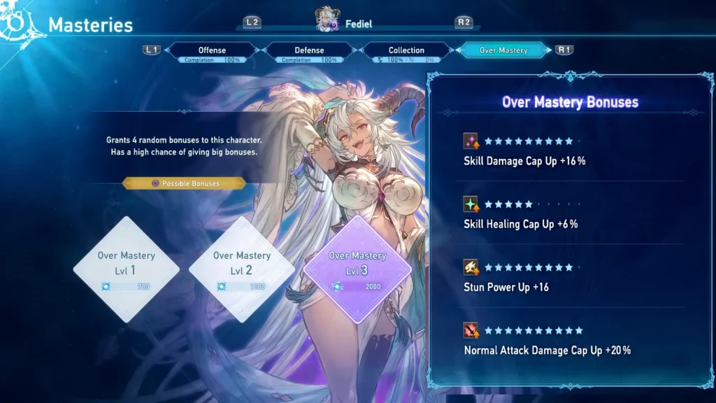 Granblue Fantasy Relink Fediel Over Mastery Selection