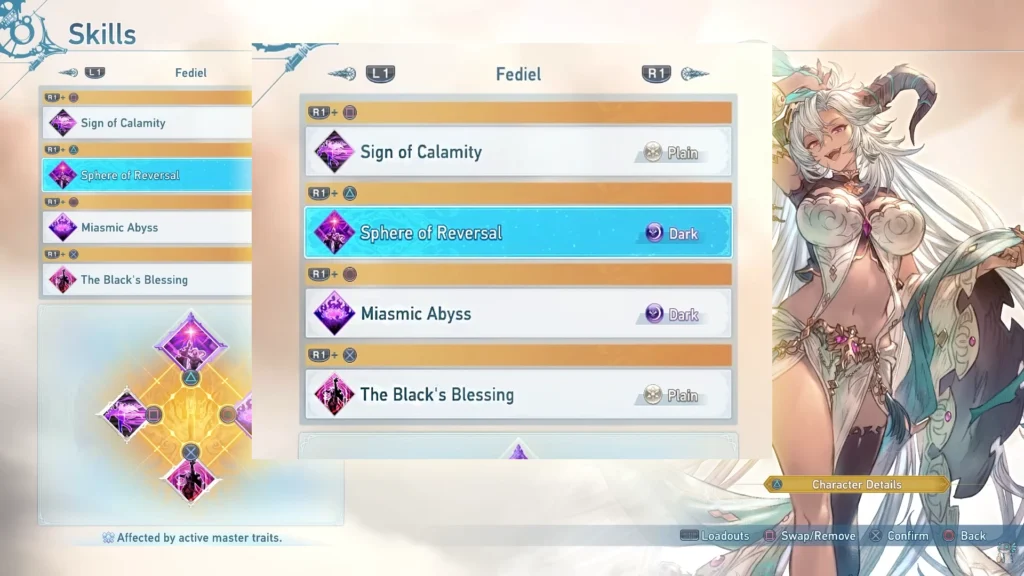 Granblue Fantasy Relink Fediel Skill Selection Menu