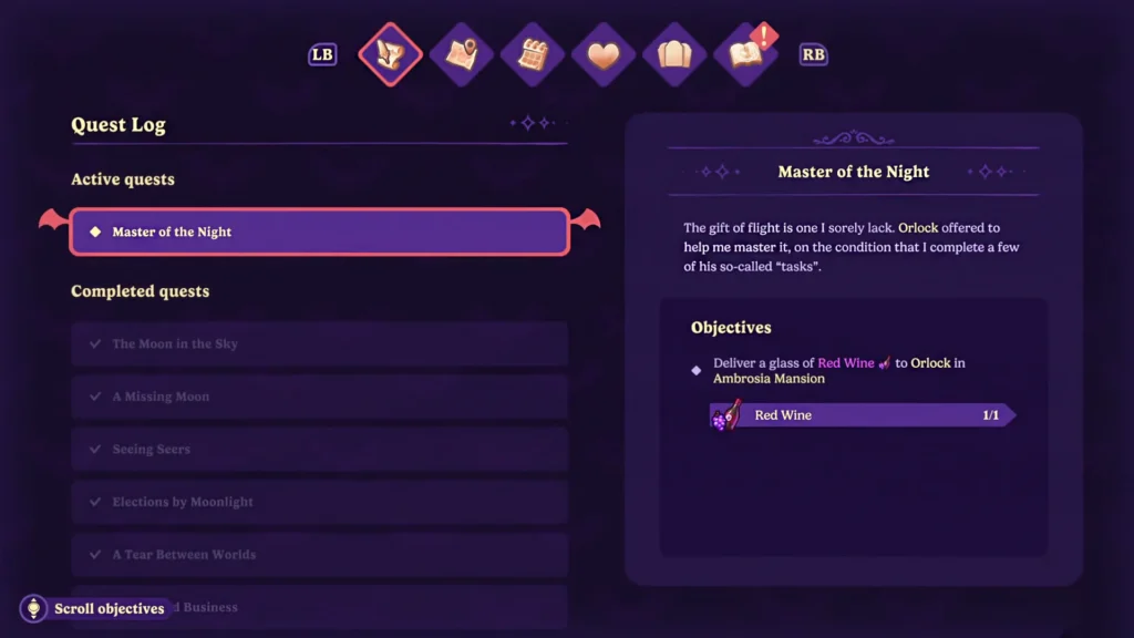 Moonlight Peaks - How to Get Bat Form | | GamesHorizon Moonlight Peaks Master of the Night Quest Menu