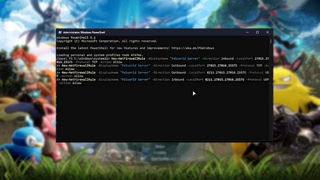 Palworld Server Powershell Code for Firewall