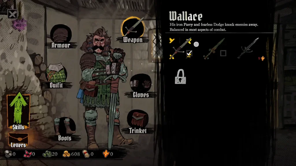 Tears of Metal Wallace Upgrade Screen