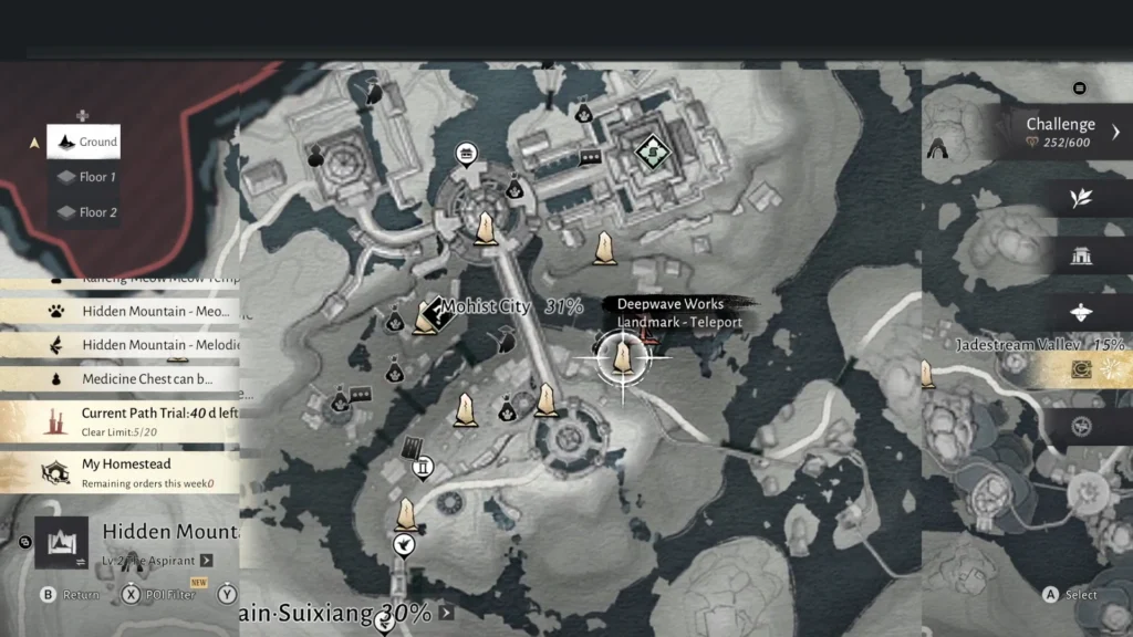 Where Winds Meet Wandering Tale #6 Palace in the Air Map Details Deepwave Work Landmark Teleport Point