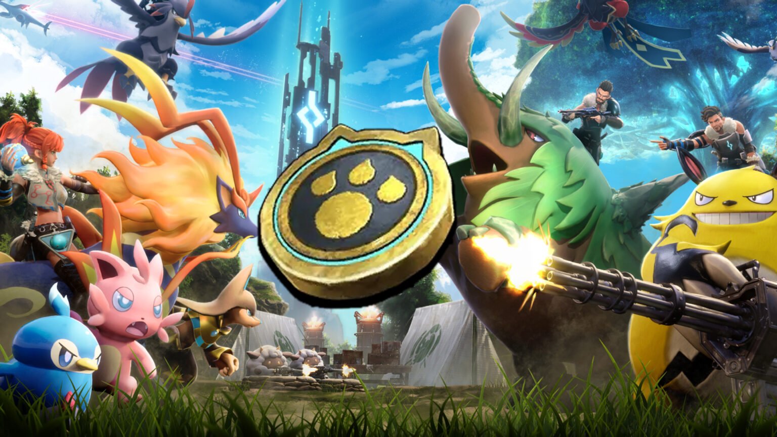An image showing the gameplay of Palworld with Dog Coin edited in.