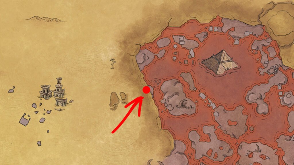 An image showing a map in RuneScape Dragon Wilds. There is a red dot with an arrow to show Agility Course location.