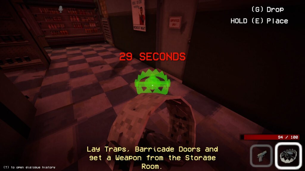 Shift At Midnight: How To Set Up Traps | Shift At Midnight | GamesHorizon An image showing the gameplay of Shift at Midnight. There is bear trap being placed in red lit room.