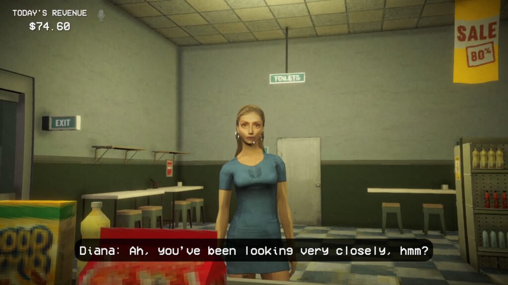 An image showing the gameplay of Shift at Midnight. There is model girl standing with a blue dress. 
