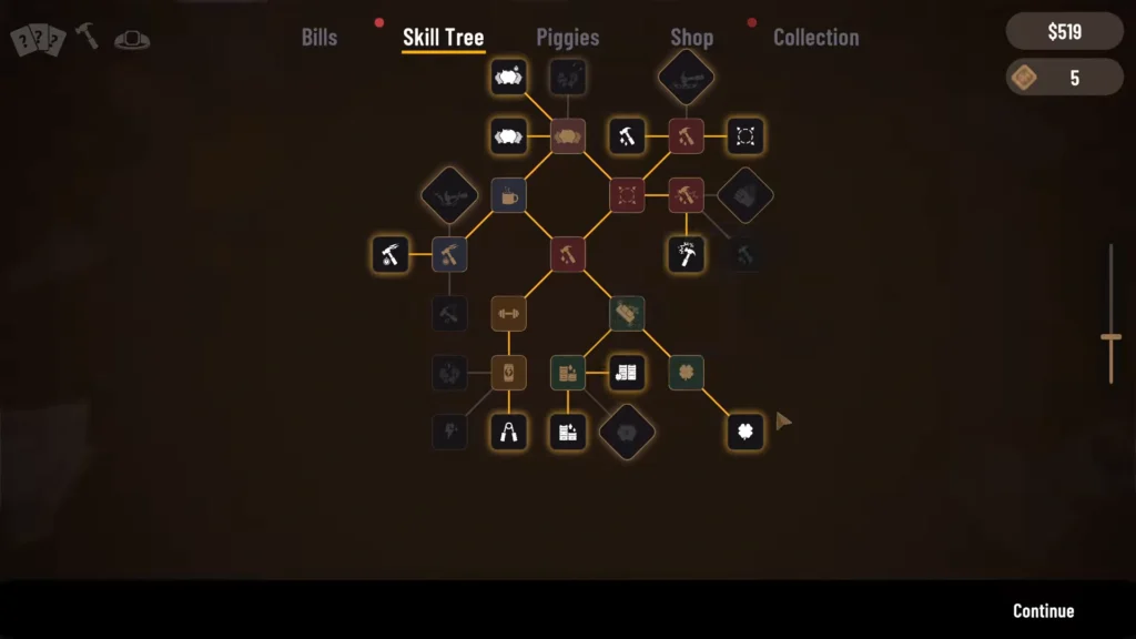 Bills Must Be Paid Skill Upgrade Screen