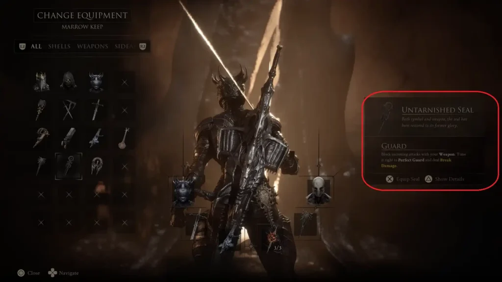 Image of player browsing Seals in Mortal Shell 2