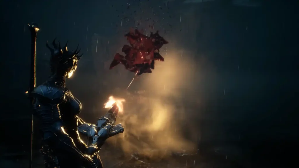 Image of player using firearm on a boss