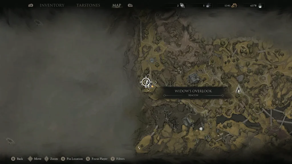 Mortal Shell 2 Widow's Overlook Location on Mape