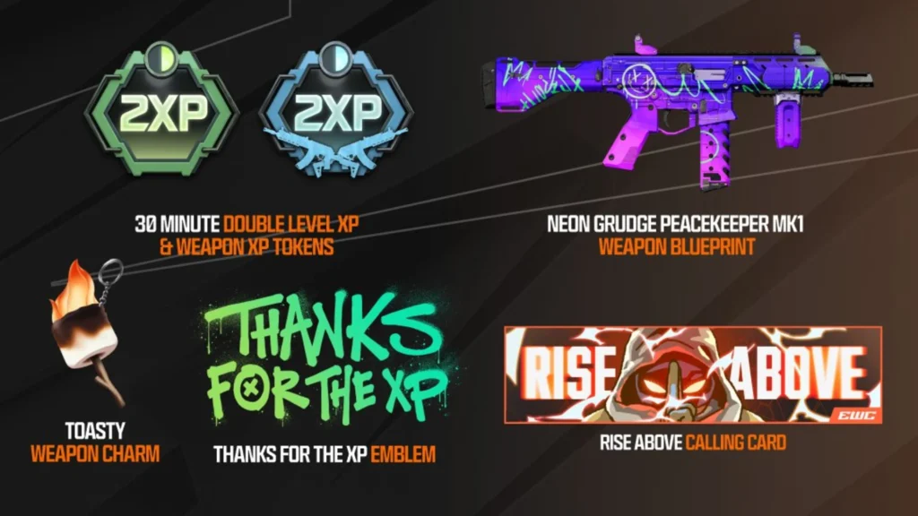 Black Ops 7 EWC Twitch Drops - All Rewards and How to Earn | black ops 7 | GamesHorizon Image of Black Ops 7 EWC 2026 Twitch drops on a dark background