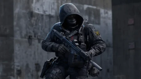 Image of Modern Warfare 4 Operator wearing black outfit while carrying suppressed weapon