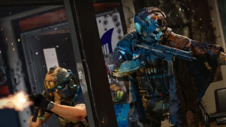 Image of MW4 players firing SMGs inside building