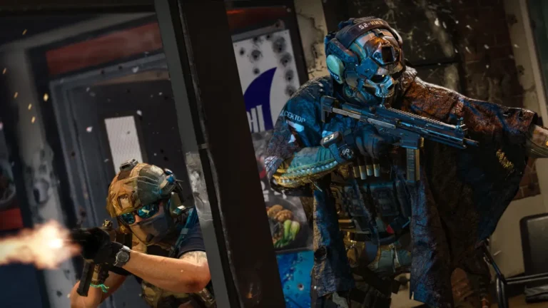 Image of MW4 players firing SMGs inside building